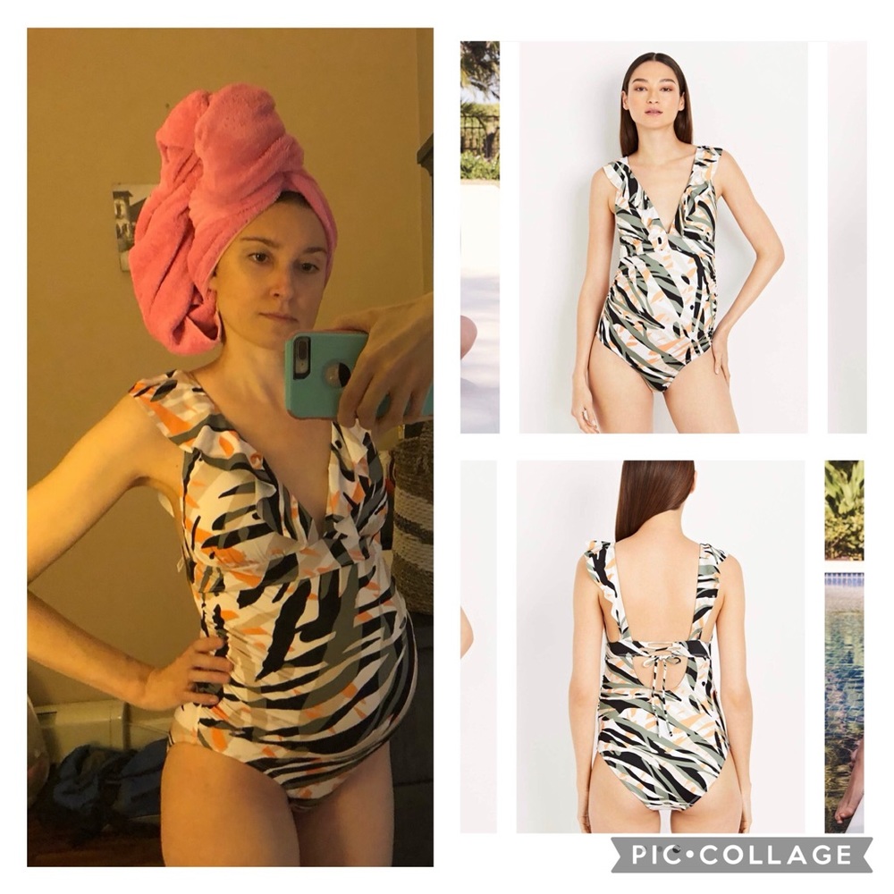 ❌SOLD❌New A Pea in the Pod Ruffled Zebra Print Maternity One Piece Swimsuit XS